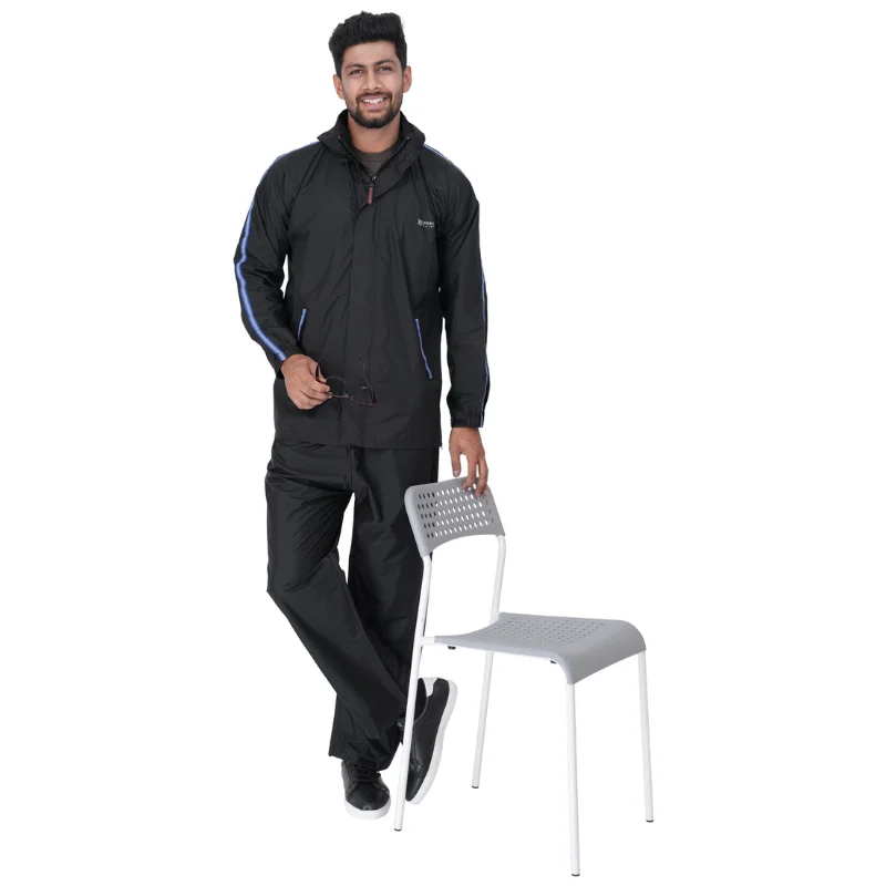 Peet & Joe Marshal Men’s Black Blue Rainsuit with Bag Compartment
