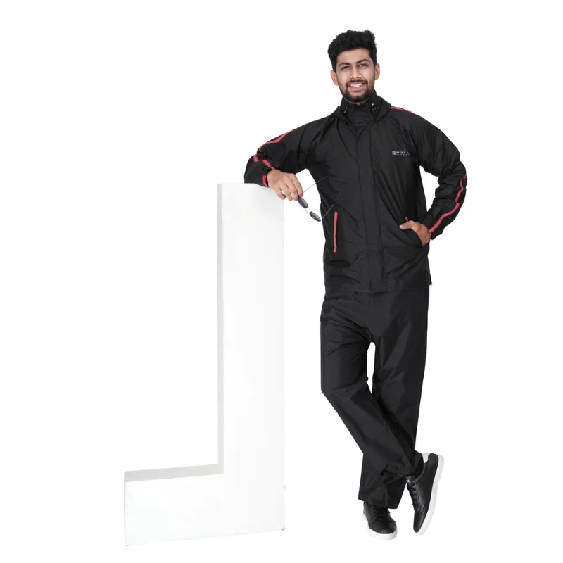Peet & Joe Marshal Men’s Black Red Rainsuit with Bag Compartment