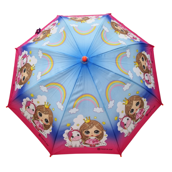 peet-and-joe-bobby-auto-umbrella-princess-unicorn-rainbow-frontview-600x600